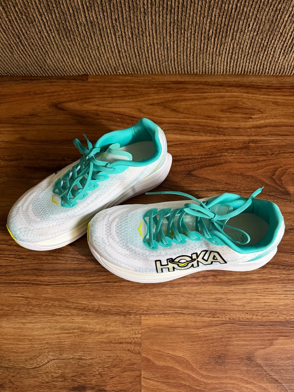 Hoka Women’s One One Running Shoes - White with Teal Accents Size 8 runs large